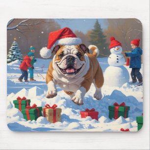Bulldog Christmas Festive Snow Scene Mouse Pad