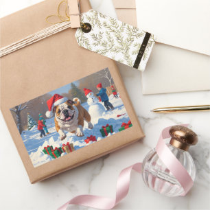 Bulldog Christmas Festive Snow Scene Rectangular Sticker