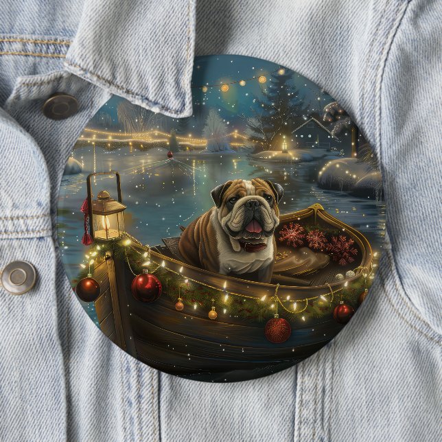 Bulldog Christmas Festive Voyage 6 Cm Round Badge (In Situ)