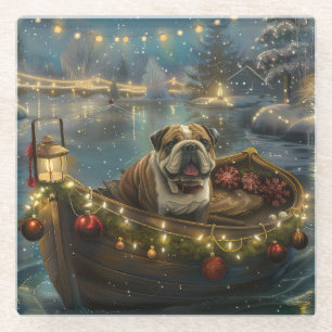Bulldog Christmas Festive Voyage Glass Coaster