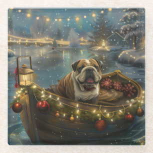 Bulldog Christmas Festive Voyage Glass Coaster