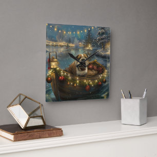 Bulldog Christmas Festive Voyage Square Wall Clock