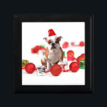 Bulldog Christmas Gift Box Ornaments Red Santa Hat<br><div class="desc">Cute Bulldog wearing Santa Hat with Christmas Gift boxes and ornaments.</div>