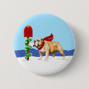 Bulldog Christmas Holiday Mail 6 Cm Round Badge