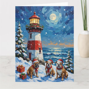 Bulldog Christmas Lighthouse Holiday Card