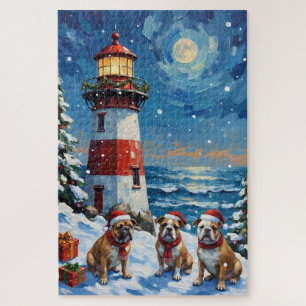 Bulldog Christmas Lighthouse Holiday Jigsaw Puzzle