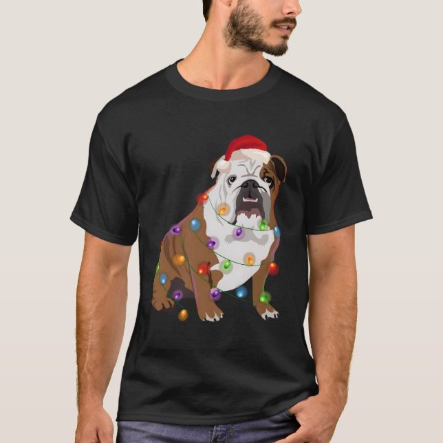 Bulldog Christmas Lights Xmas Dog Lover T-Shirt (Front)