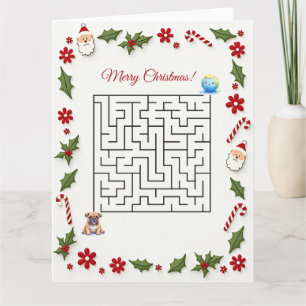 Bulldog Christmas Maze Puzzle Holiday Card