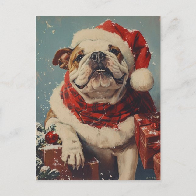 Bulldog Christmas  Postcard (Front)
