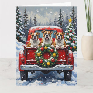 Bulldog Christmas Red Truck Holiday Card