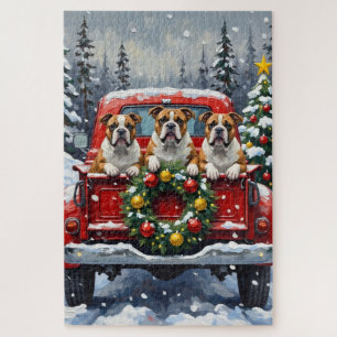 Bulldog Christmas Red Truck Holiday Jigsaw Puzzle