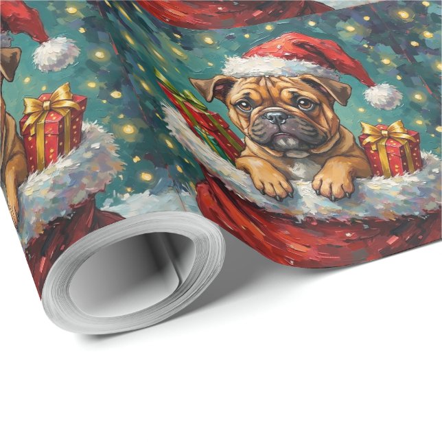 Bulldog Christmas Santa Bag Adventure Wrapping Paper (Roll Corner)