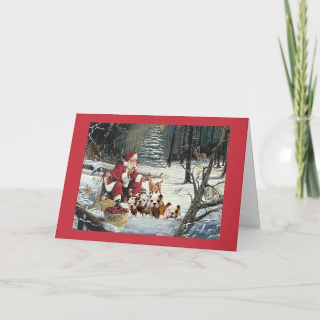 Bulldog Christmas Santa Woods Greeting Card (Front)