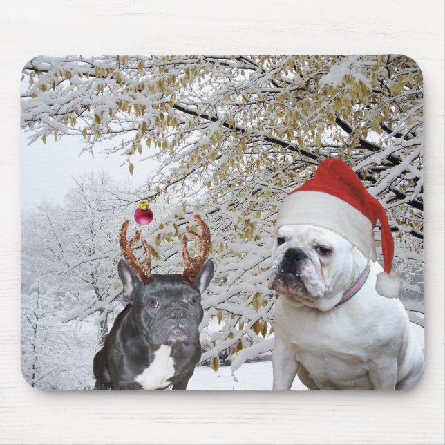 Bulldog Christmas snow scene Mouse Pad (Front)