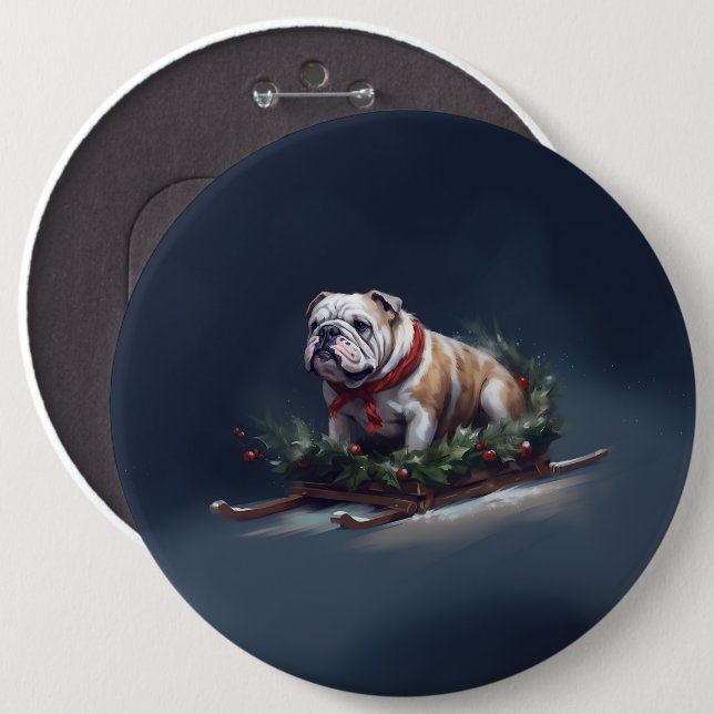 Bulldog Christmas snow winter 6 Cm Round Badge (Front & Back)