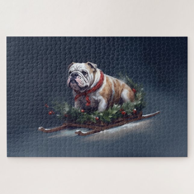 Bulldog Christmas snow winter Jigsaw Puzzle (Horizontal)