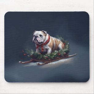 Bulldog Christmas snow winter Mouse Pad