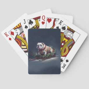 Bulldog Christmas snow winter Playing Cards