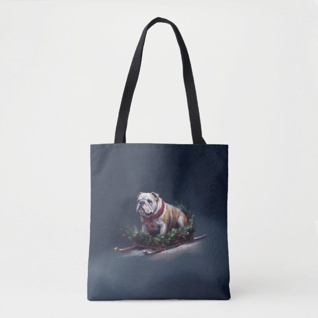 Bulldog Christmas snow winter Tote Bag (Front)