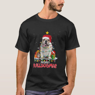 Bulldog Christmas Tree Dog Santa Boys Girls Merry  T-Shirt