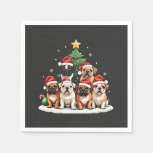 Bulldog Christmas Tree Santa Hat Puppy Lovers Napkin