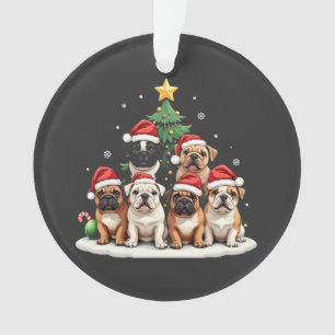 Bulldog Christmas Tree Santa Hat Puppy Lovers  Ornament