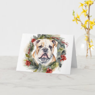 Bulldog Christmas Wreath Festive Pup  Card