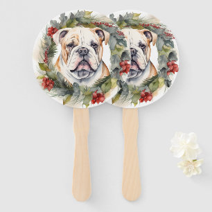 Bulldog Christmas Wreath Festive Pup Hand Fan