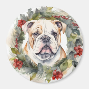 Bulldog Christmas Wreath Festive Pup Magnet