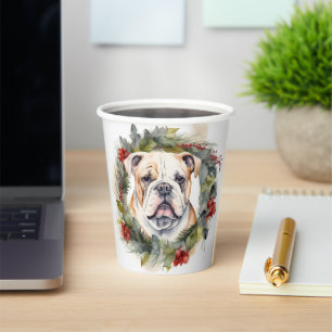 Bulldog Christmas Wreath Festive Pup Paper Cups