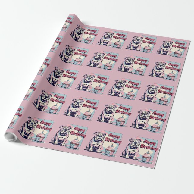 Bulldog Colourful  Wrapping Paper (Unrolled)