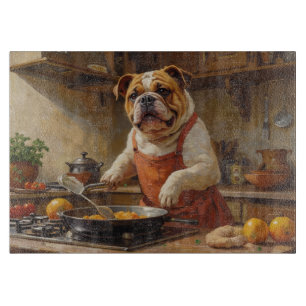 Bulldog Cooking in Kitchen Cutting Board