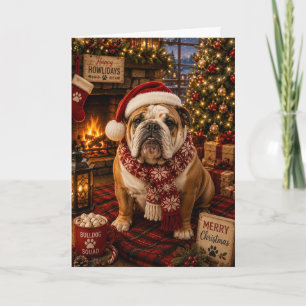 Bulldog Cosy Christmas Fireplace Holiday Dog Card