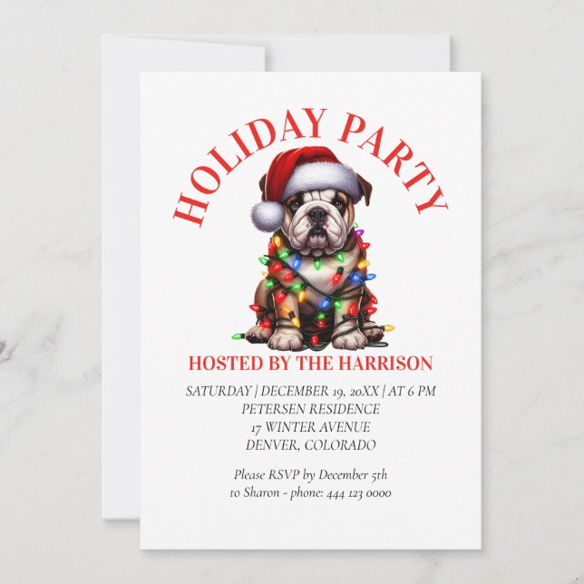 Bulldog Cute Watercolor Dog Christmas Wishes Invitation (Front)