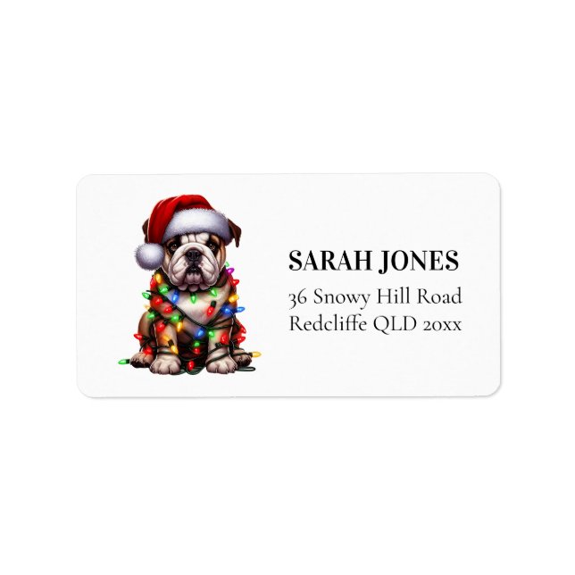 Bulldog Cute Watercolor Dog Christmas Wishes Label (Front)