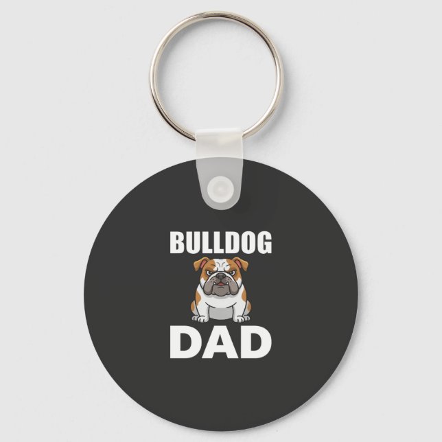 Bulldog Dad Cartoon Dog Lover Key Ring (Front)