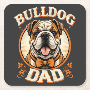 bulldog dad – cute vintage bulldog father’s day square paper coaster