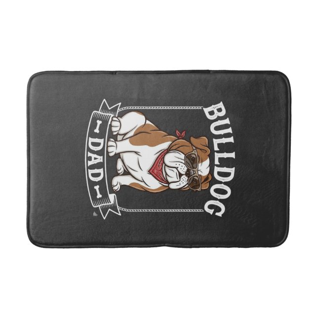 Bulldog Dad Dog Sunglasses Bandanna Bath Mat (Front)