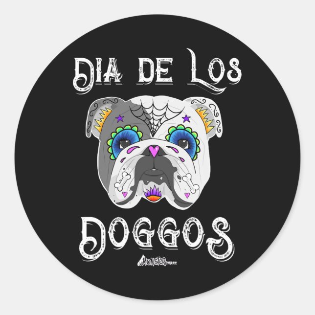 Bulldog Day Of The Dead Sugar Skull Halloween  Classic Round Sticker (Front)