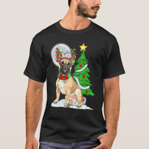 Bulldog decorate the tree lights reindeer antlers T-Shirt
