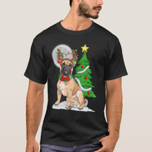 Bulldog decorate the tree lights reindeer antlers  T-Shirt