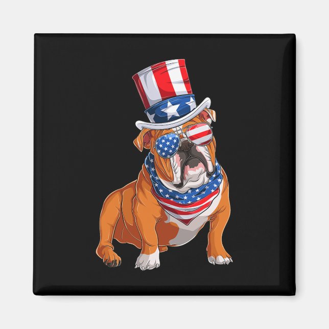 Bulldog Dog 4th Of July American Flag  Magnet (Front)