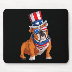 Bulldog Dog 4th Of July American Flag Mouse Pad