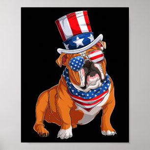 Bulldog Dog 4th Of July American Flag  Poster