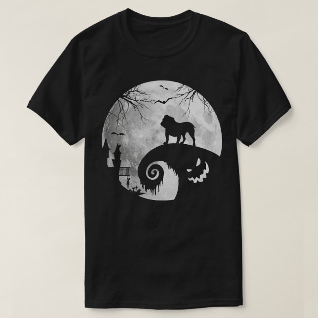 Bulldog Dog And Moon Halloween Costume Dog Lover F T-Shirt (Design Front)