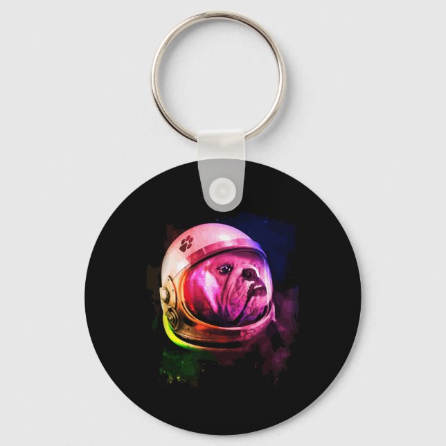Bulldog Dog Astronaut Spacemen  Key Ring (Front)