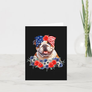 Bulldog Dog Bandanna American Flag 4th Of July Card