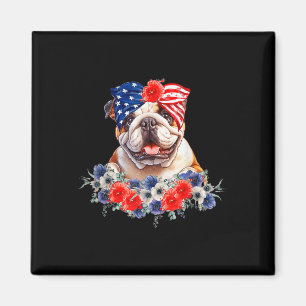 Bulldog Dog Bandanna American Flag 4th Of July Magnet