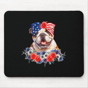 Bulldog Dog Bandanna American Flag 4th Of July Mouse Pad