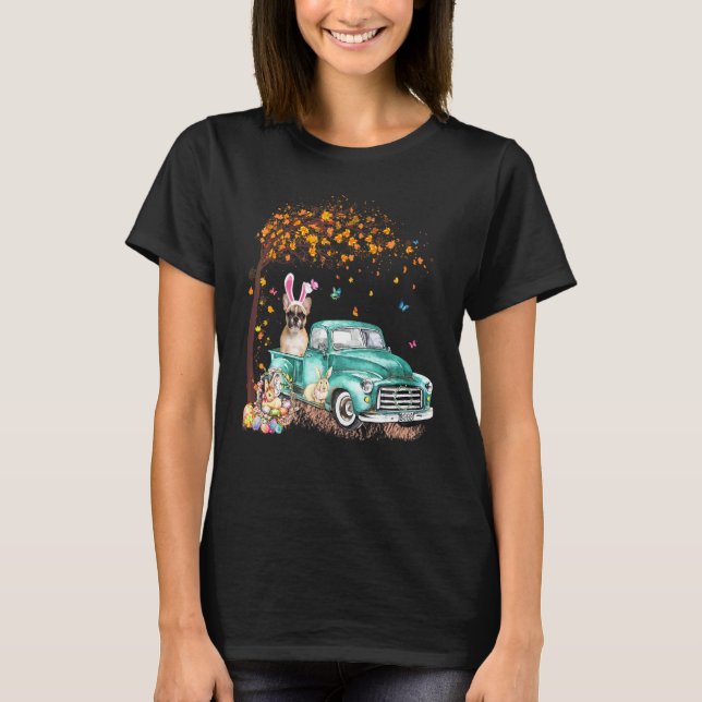 Bulldog   Dog Bunny Truck Hunt Eggs Tree Easter Da T-Shirt (Front)